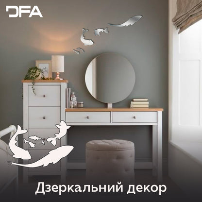 Quick wall update: Self-adhesive mirror decor Fishes by DFA, 5 pcs/11 pcs, 5 pcs, Silver