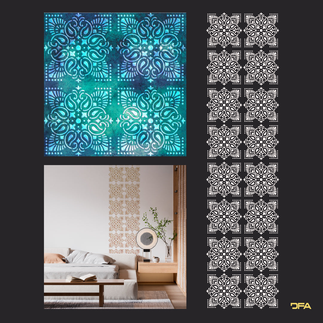 Reusable stencil DFA for decorative plaster and paint Oriental pattern 0.3-1mm (V00068)