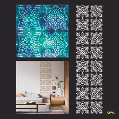 Reusable stencil DFA for decorative plaster and paint Oriental pattern 0.3-1mm (V00068)
