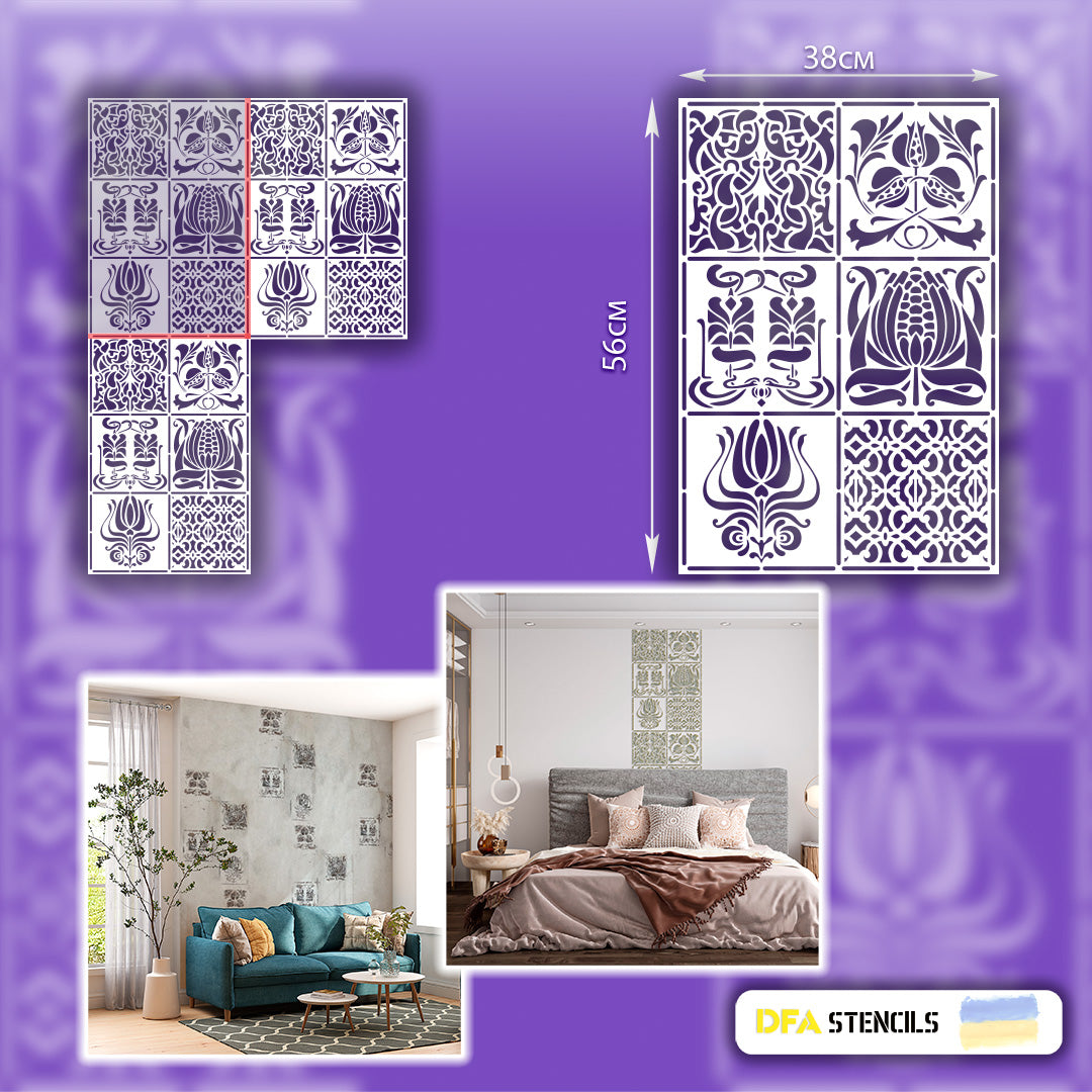 Reusable stencil for decoration DFA square pattern, for putty and paint, 0.3-1mm (K00045)