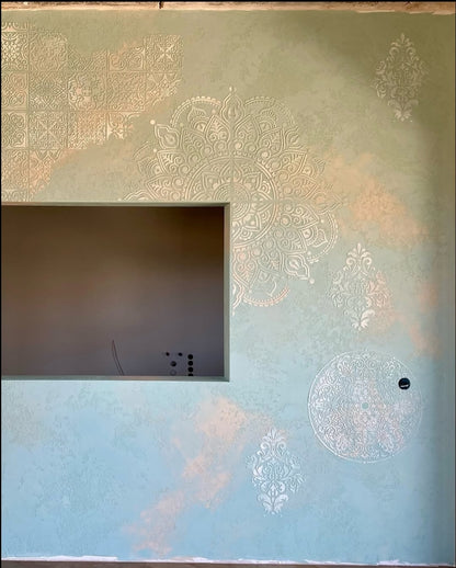 Wall decoration set for plaster and paint 6 Stencils DFA (Square pattern 6 + Round pattern 56 + Damask 11) 0.3-1 mm (N00006)