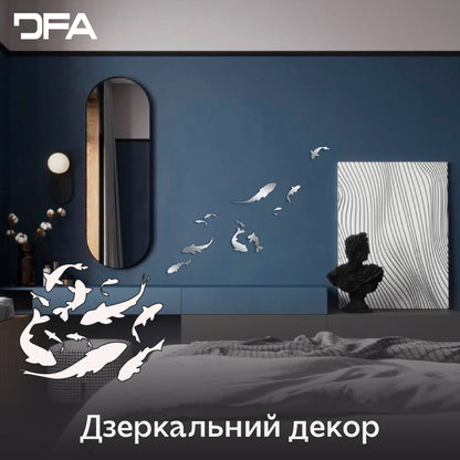 Quick wall update: Self-adhesive mirror decor Fishes by DFA, 5 pcs/11 pcs, 5 pcs, Silver