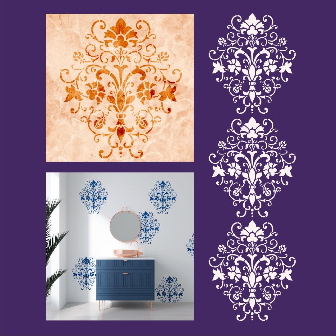 Luxury Damascus DIY: DFA stencil for plaster and paint 0.3-1 mm (D00068)