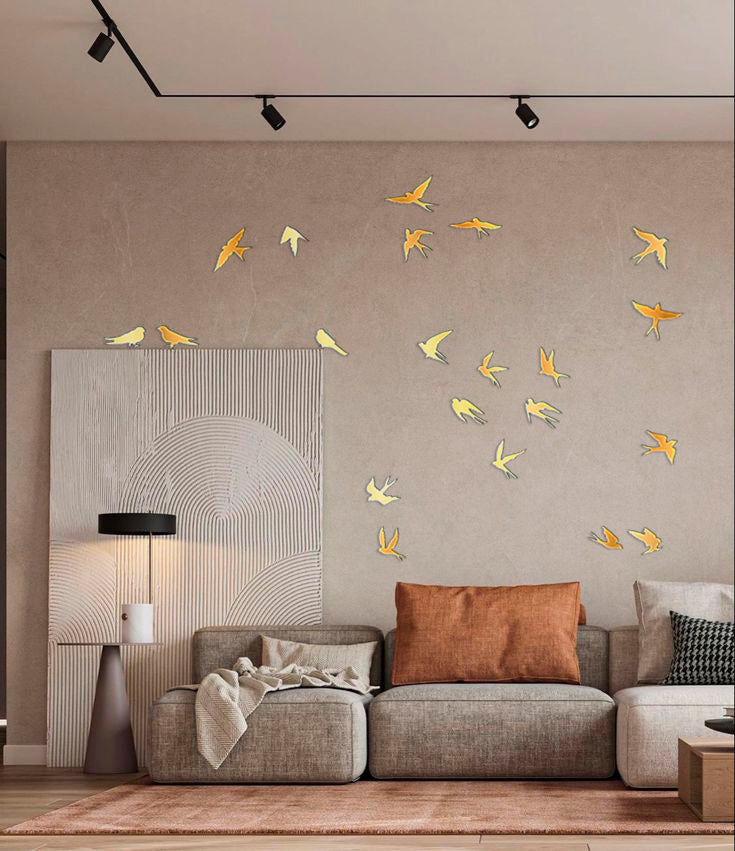 Create your own design: Mirror Birds for unique compositions, 11 pcs/21 pcs/31 pcs, 21 pcs, Gold