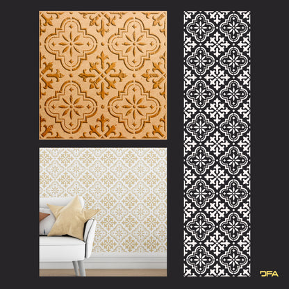 Reusable stencil DFA for decorative plaster and paint Oriental pattern 0.3-1mm (V00060)