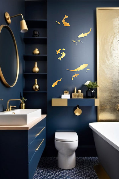 Quick wall update: Self-adhesive mirror decor Fishes by DFA, 5 pcs/11 pcs, 11 pcs, Gold