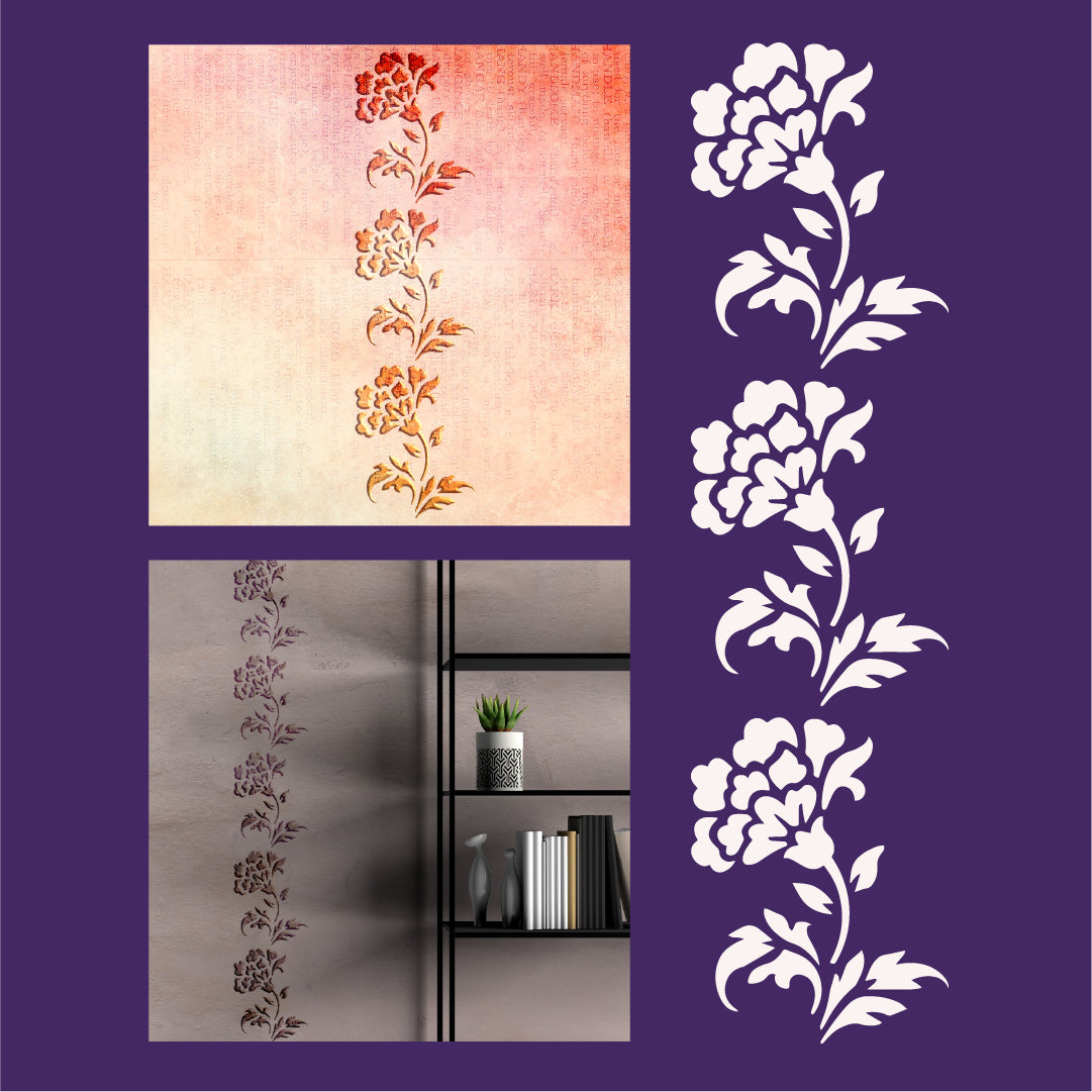 Floral ornament: DFA reusable border stencil - easy and stylish 0.3-1 mm (B00084)