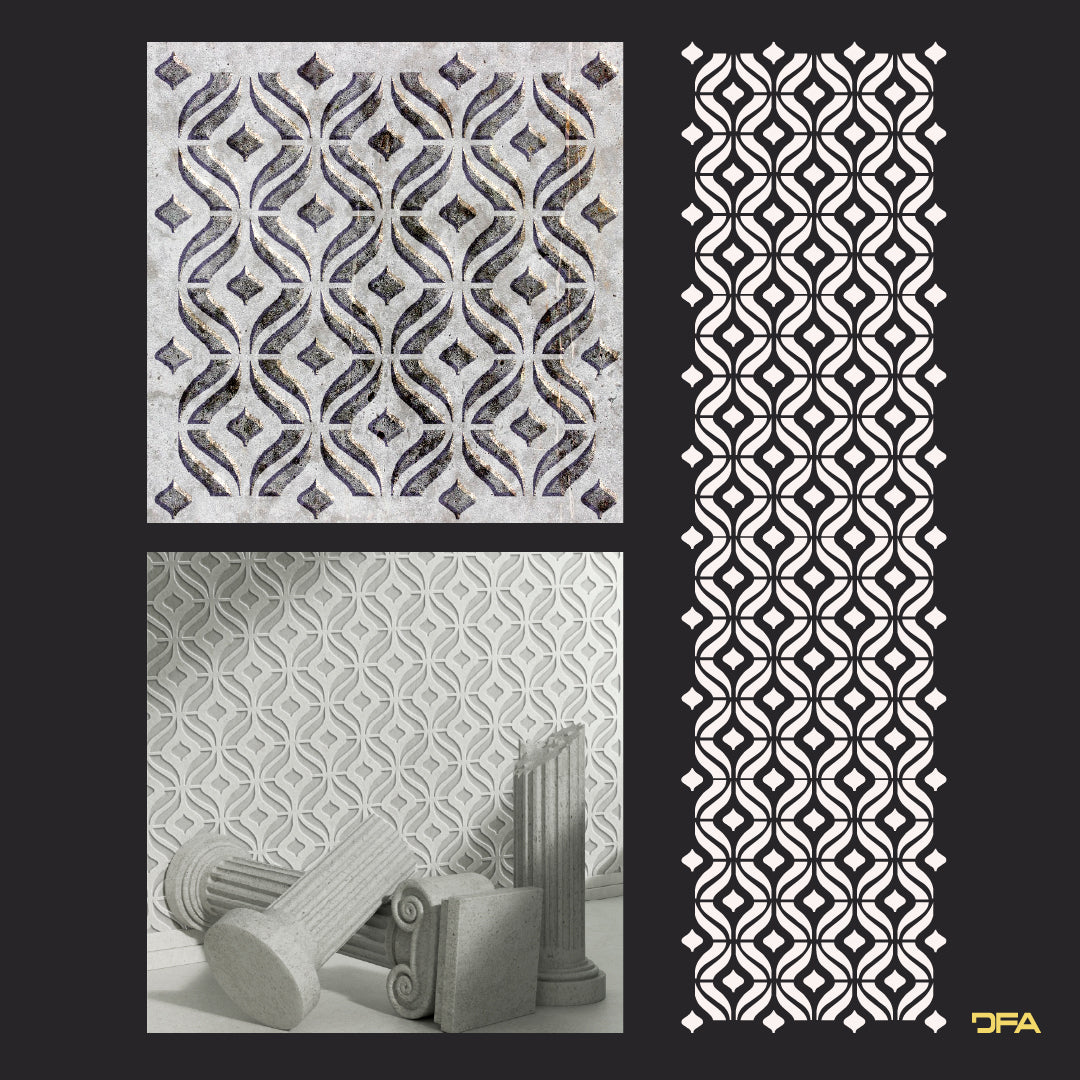 Reusable stencil DFA for decorative plaster and paint Oriental pattern 0.3-1mm (V00069)