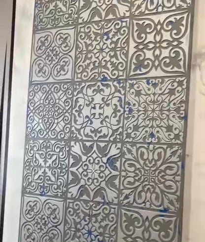 Trendy square ornaments - stencil DFA for decorative plaster and paint 0.3-1 mm (K00006)