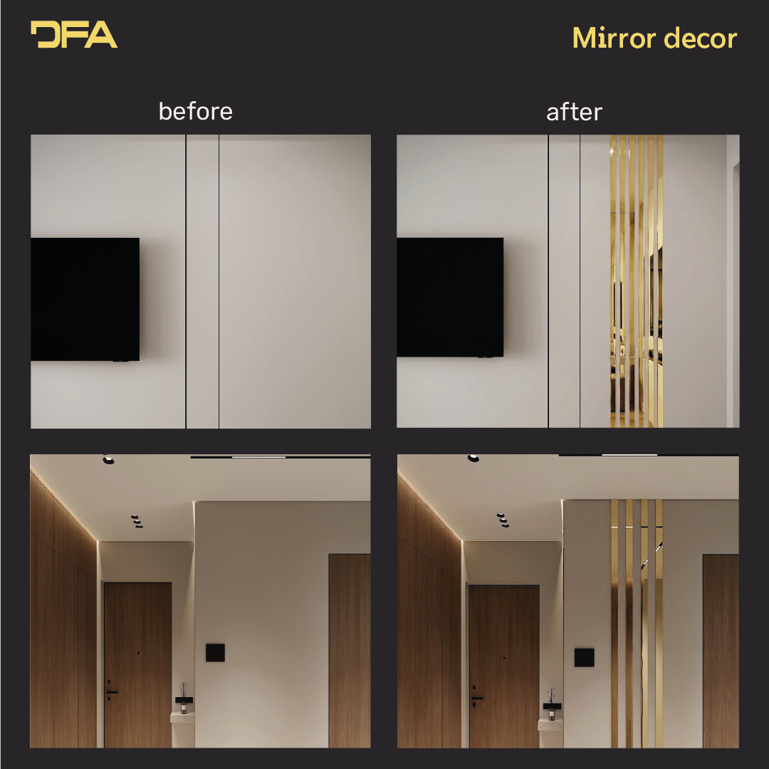 Set 3 Mirror Wall Decor Gauge Strips DFA (Golden stripes on the wall) Size 12.4m - 10-30mm (Y00003)