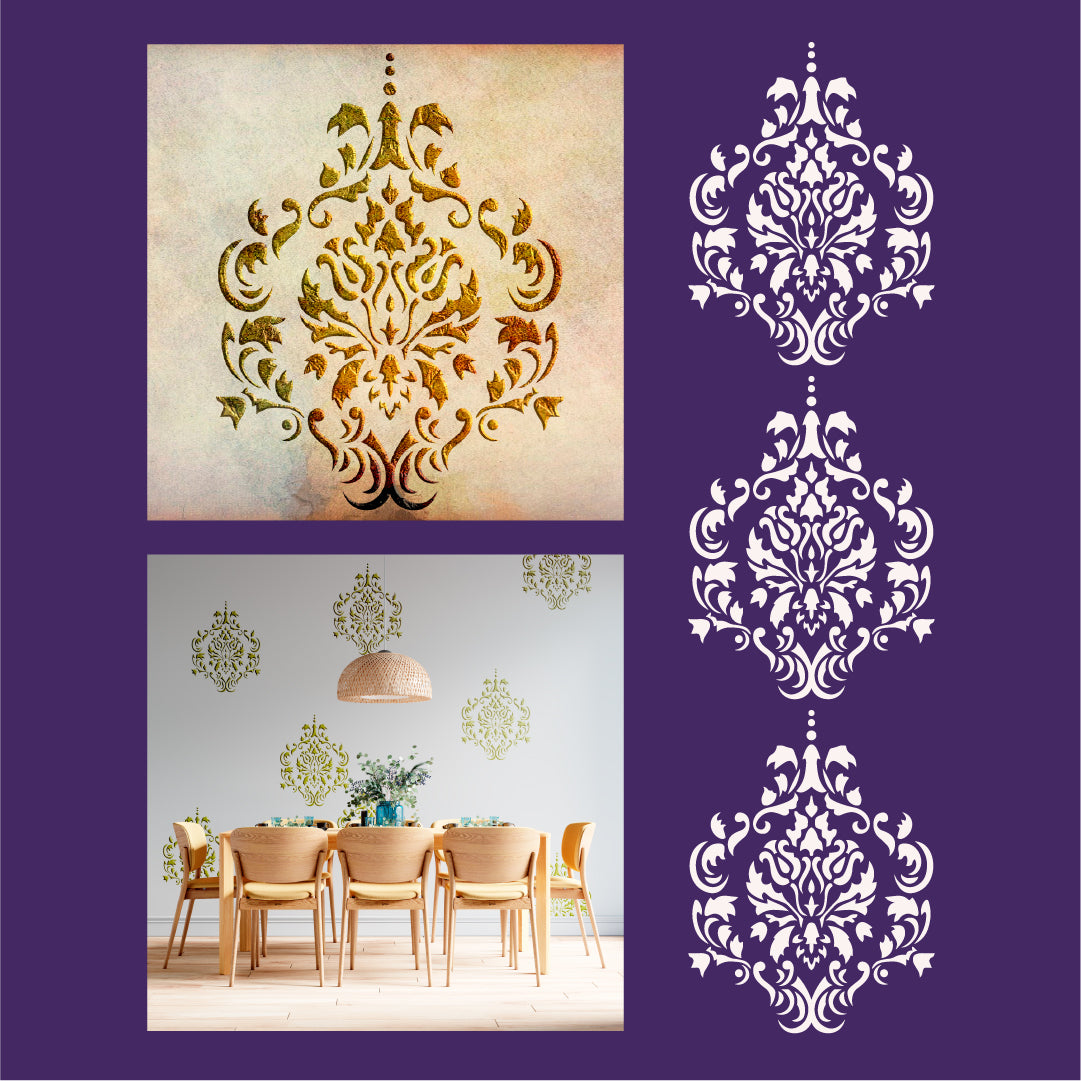 Elegant decor: reusable stencil DFA Damask for unique walls 0.3-1 mm (D00066)