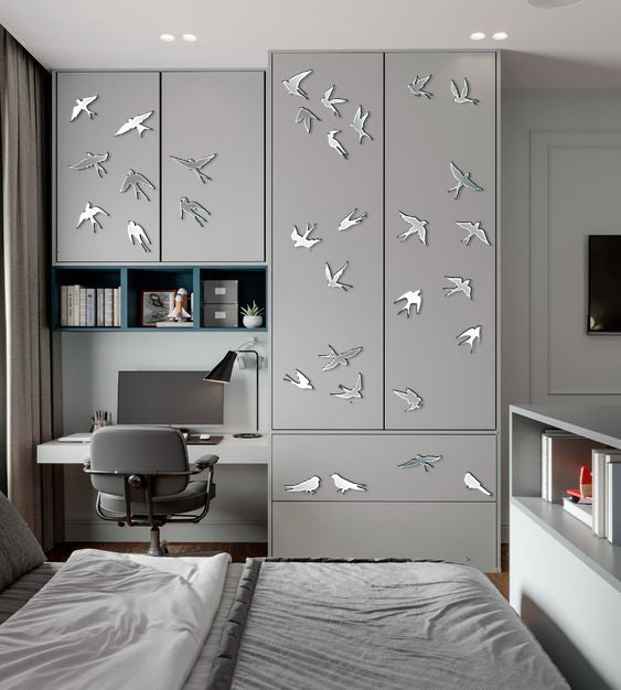 Create your own design: Mirror Birds for unique compositions, 11 pcs/21 pcs/31 pcs, 31 pcs, Gold