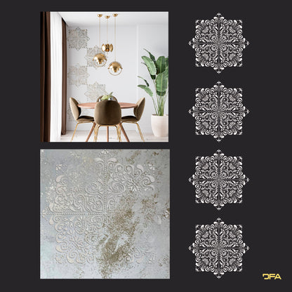 Reusable stencil DFA for decorative plaster and paint Oriental pattern 0.3-1mm (V00050)