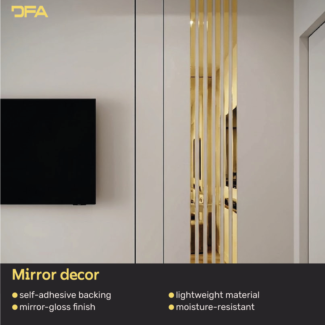 Set 3 Mirror Wall Decor Gauge Strips DFA (Golden stripes on the wall) Size 12.4m - 10-30mm (Y00003)