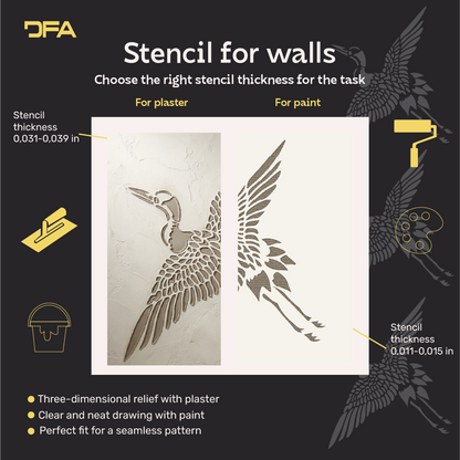 Crane Wall Stencil — DFA Stencil for Vibrant Decor, 0.3–1 mm (J00077)