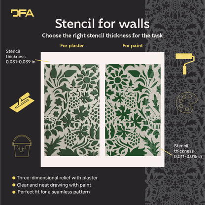 DFA Reusable Stencil "Nature" for Plaster and Paint 0.3–1 mm – William Morris Collection (P00191)