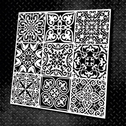 Trendy square ornaments - stencil DFA for decorative plaster and paint 0.3-1 mm (K00006)