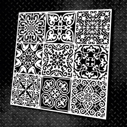 Trendy square ornaments - stencil DFA for decorative plaster and paint 0.3-1 mm (K00006)