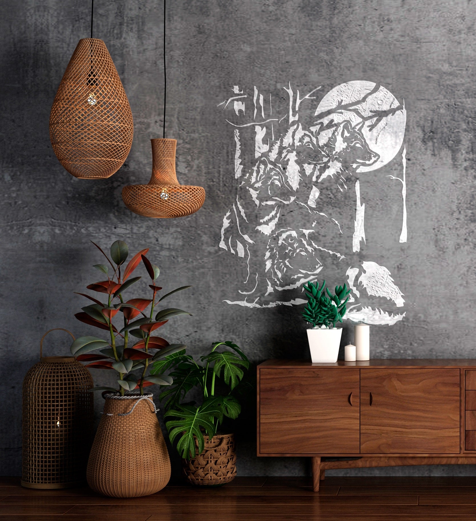 Stencil Wolves DFA animals for walls for plaster and paint 0.3-1mm (J00042)