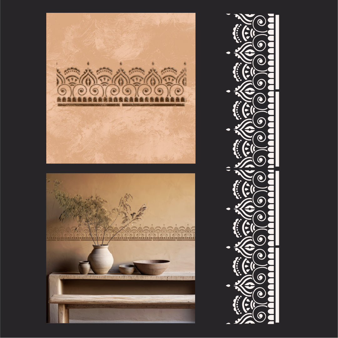Stylish border decor with DFA stencil for paint and plaster 0.3-1 mm (B00091)