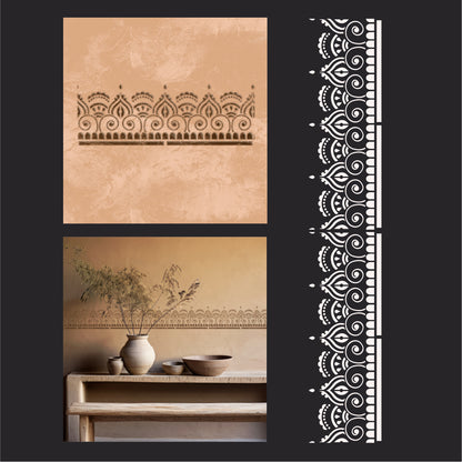 Stylish border decor with DFA stencil for paint and plaster 0.3-1 mm (B00091)