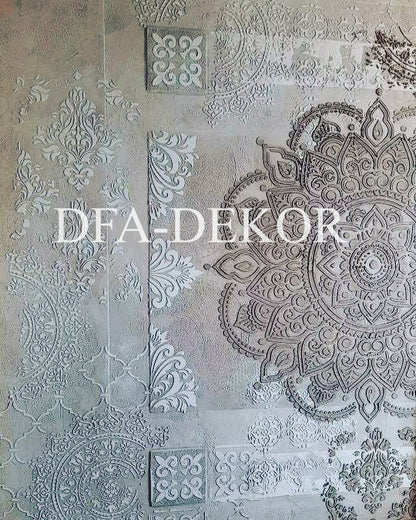 Wall decoration set for plaster and paint 6 Stencils DFA (Square pattern 6 + Round pattern 56 + Damask 11) 0.3-1 mm (N00006)