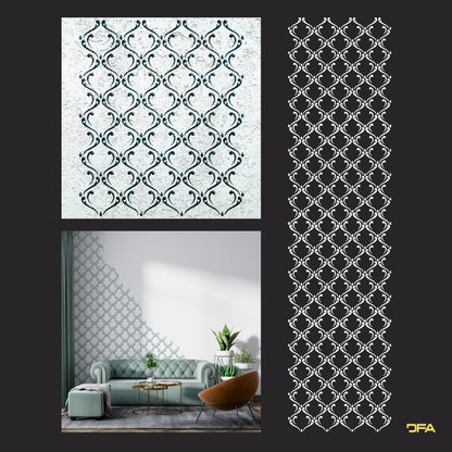 Reusable stencil DFA for decorative plaster and paint Oriental pattern 0.3-1mm (V00067)