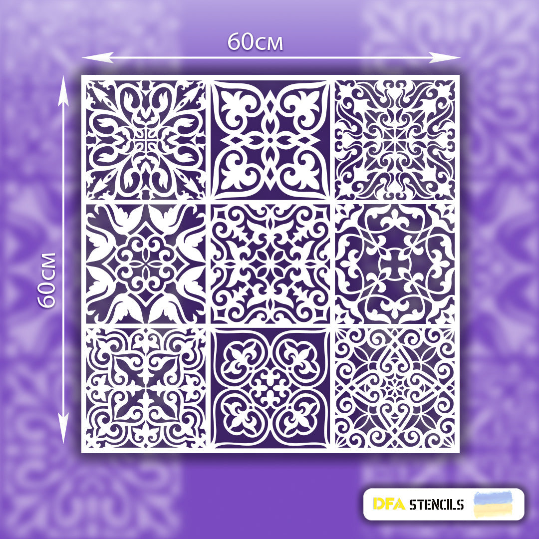 Trendy square ornaments - stencil DFA for decorative plaster and paint 0.3-1 mm (K00006)