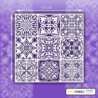 Trendy square ornaments - stencil DFA for decorative plaster and paint 0.3-1 mm (K00006)