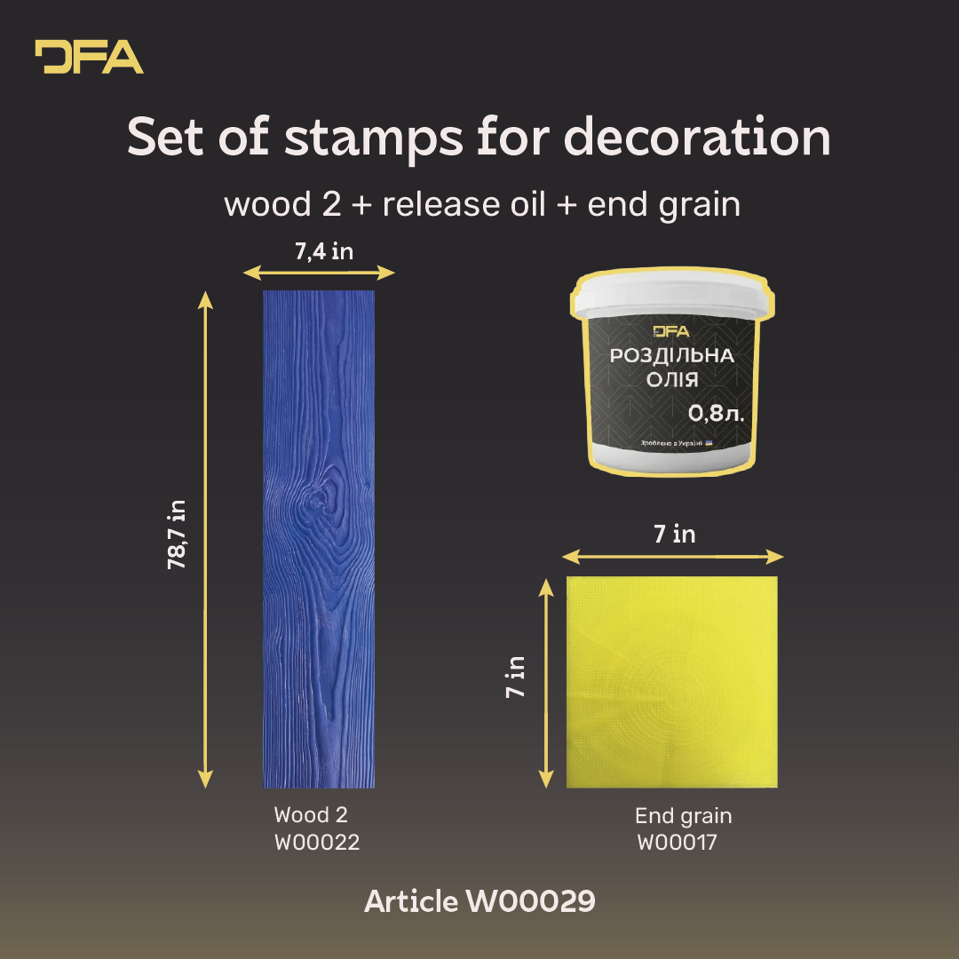 Set of dies for decoration Wood 2 + end + separating oil W00029