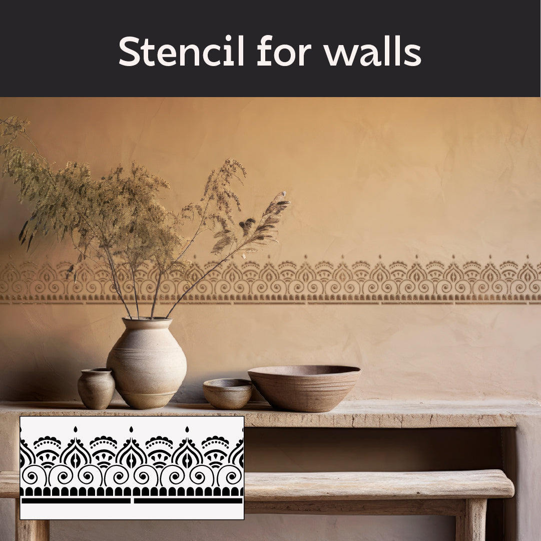 Stylish border decor with DFA stencil for paint and plaster 0.3-1 mm (B00091)