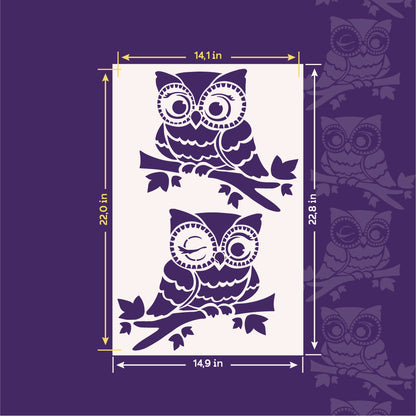Cute owls on the walls: DFA reusable stencil for children's room 0.3-1 mm (E00073)