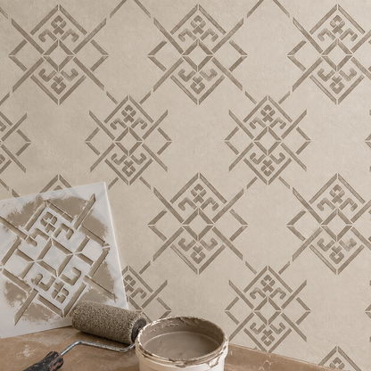 Reusable Vyshyvanka border stencil with Ukrainian geometric ornament design