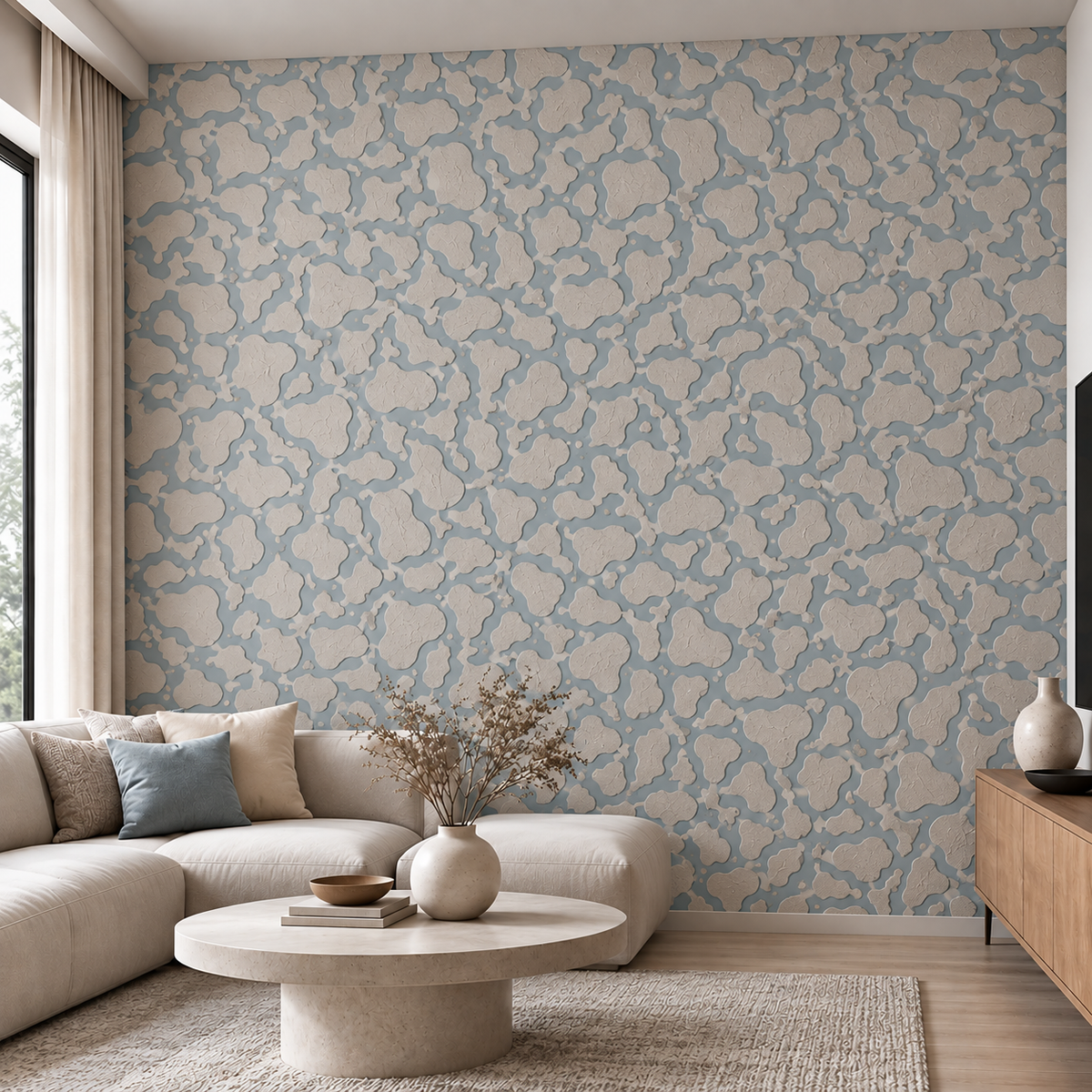 Reusable abstract pebble wall stencil for modern paint and plaster decor