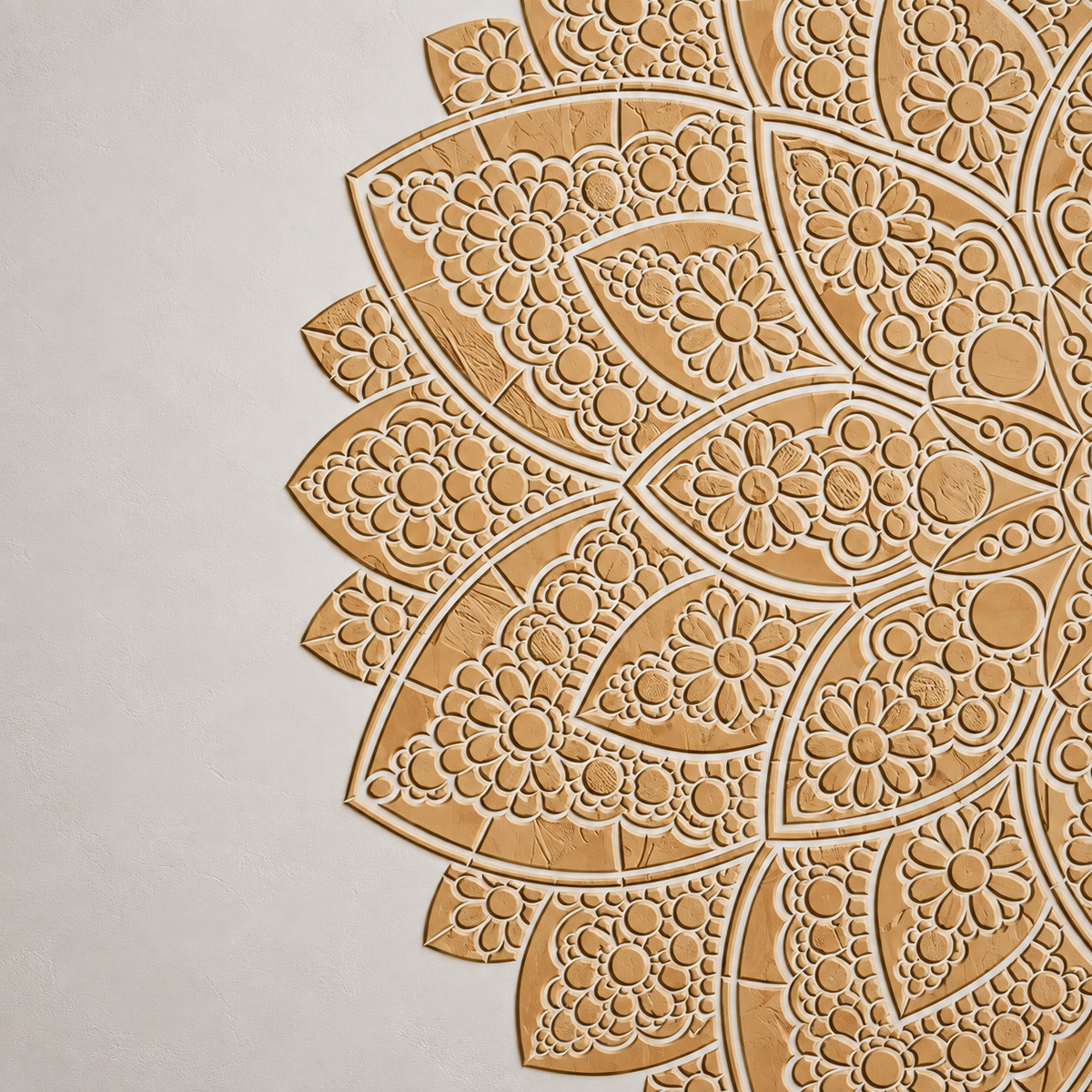 Reusable round mandala wall stencil for paint and plaster decoration