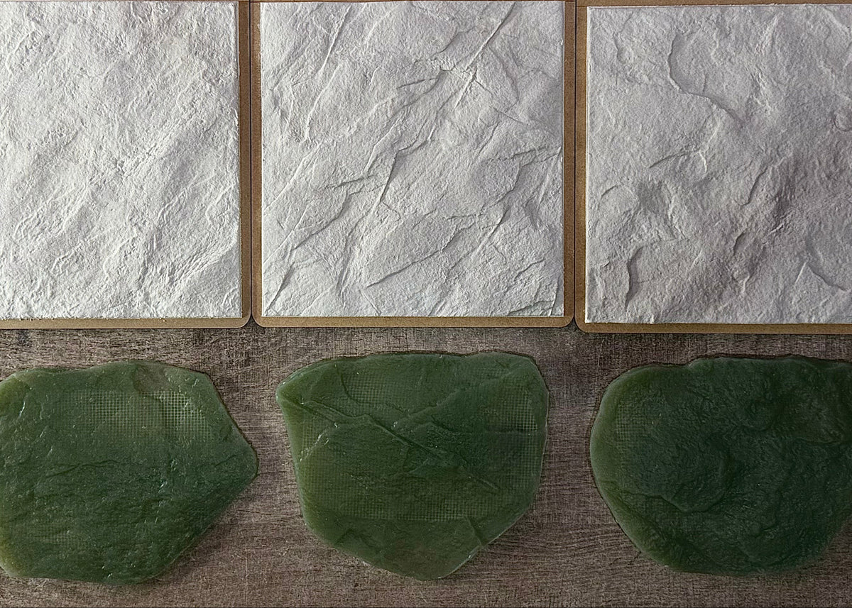 Stone texture silicone stamp set with three reusable plaster stamps and handles in different natural rock relief patterns