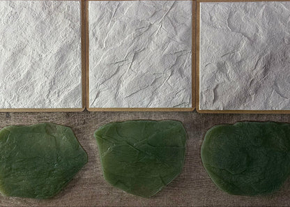 Stone texture silicone stamp set with three reusable plaster stamps and handles in different natural rock relief patterns
