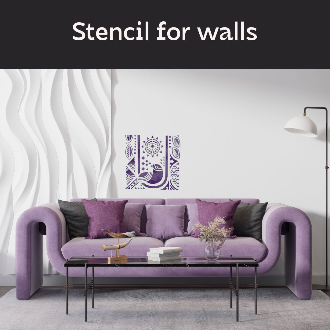 Reusable stencil Bird with geometry: Your exclusive for a unique interior 0.3-1 mm (J00071)