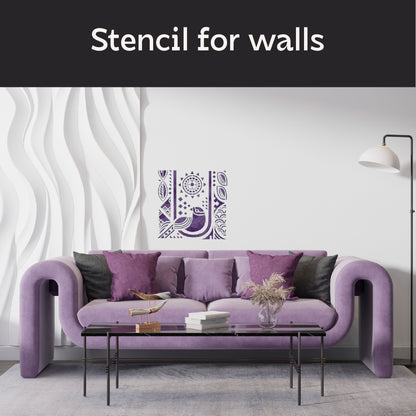 Reusable stencil Bird with geometry: Your exclusive for a unique interior 0.3-1 mm (J00071)