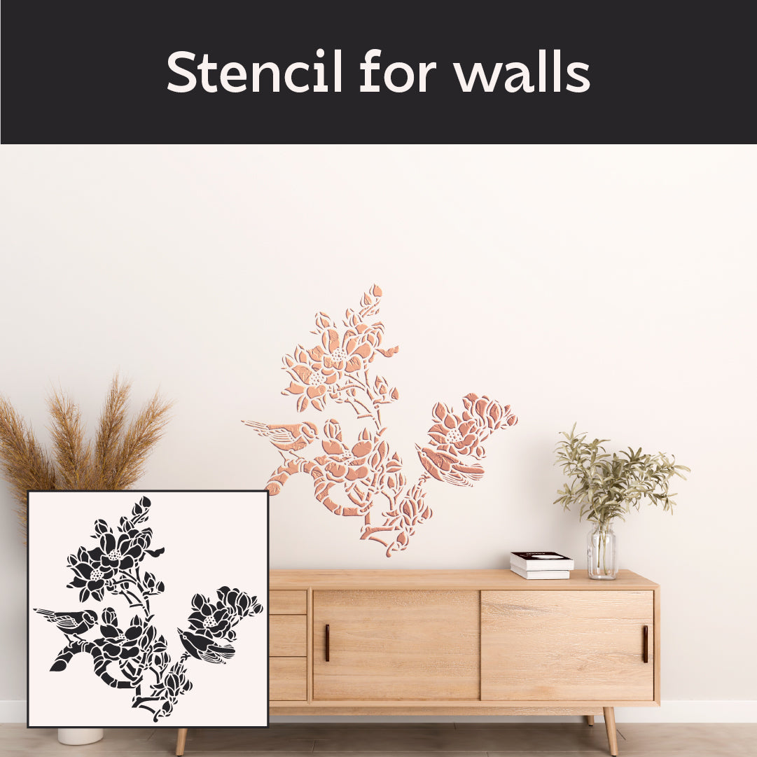 Create a spring mood with the DFA stencil Bird with flowers 0.3-1 mm (P00163)
