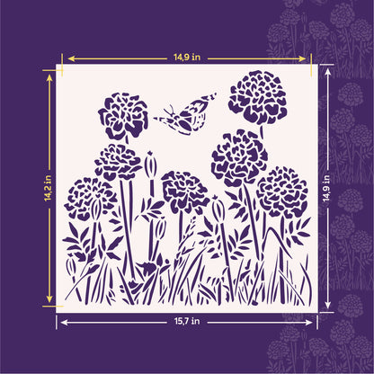 Summer mood in the interior - stencil DFA Wild flowers with a butterfly 0.3-1 mm (P00167)