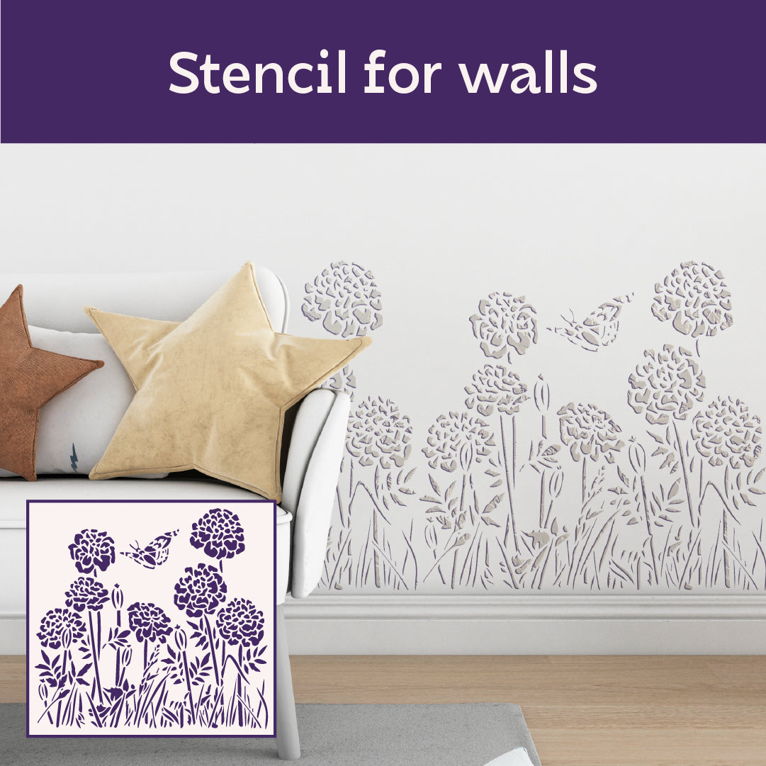 Summer mood in the interior - stencil DFA Wild flowers with a butterfly 0.3-1 mm (P00167)