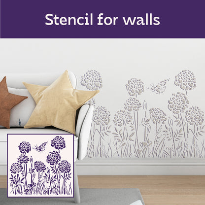 Summer mood in the interior - stencil DFA Wild flowers with a butterfly 0.3-1 mm (P00167)