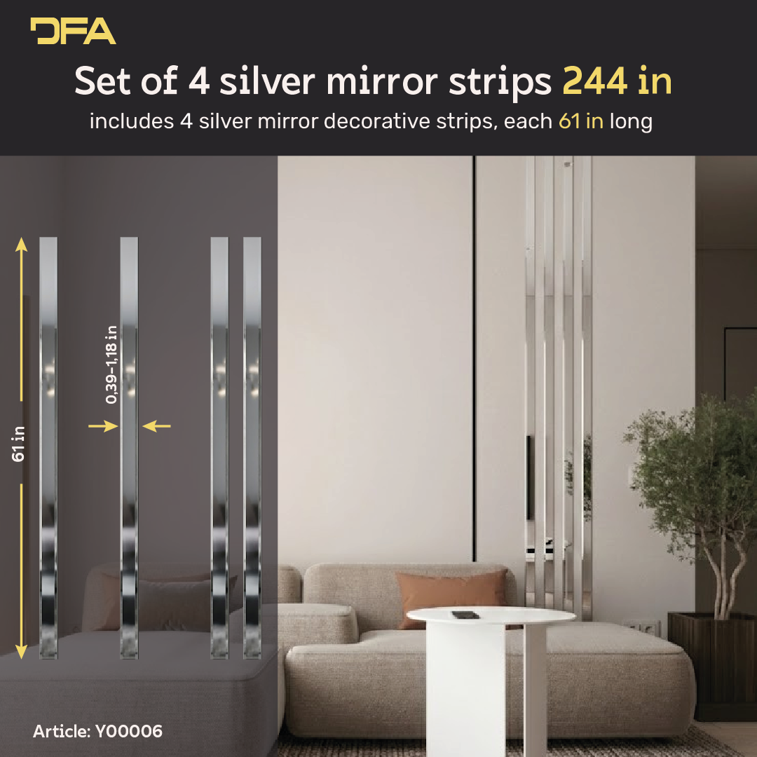 Set 6 Mirror Wall Decor Snap Charming strips DFA (Silver stripes on the wall) Size 6.2m - 10-30mm (Y00006)