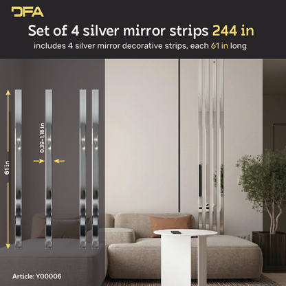 Set 6 Mirror Wall Decor Snap Charming strips DFA (Silver stripes on the wall) Size 6.2m - 10-30mm (Y00006)