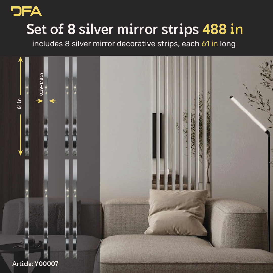 Set 7 Mirror Wall Decor glue Magic strips DFA (Silver stripes on the wall) Size 12.4m - 10-30mm (Y00007)