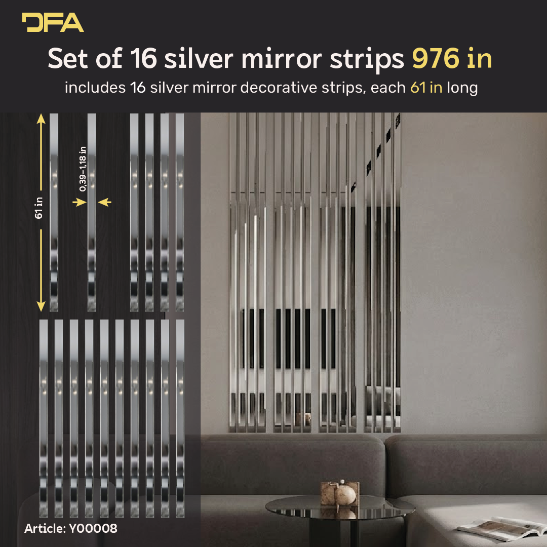 Set 8 Mirror Wall Decor Sick Sign Desks DFA (Silver stripes on the wall) Size 24.8m - 10-30mm (Y00008)