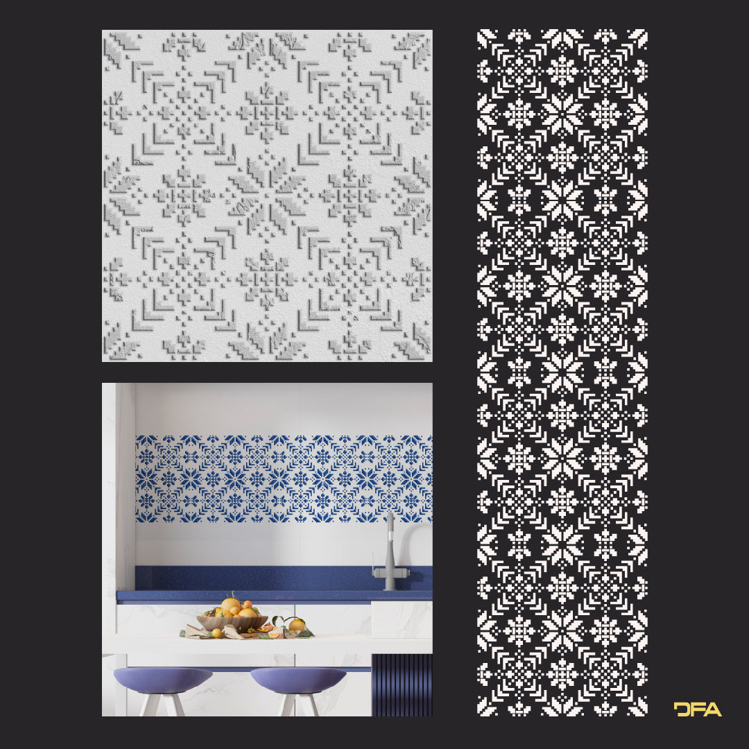 Authentic wall design: DFA stencil "Vysyvanka" for decorative plaster 0.3-1 mm (Z00054)