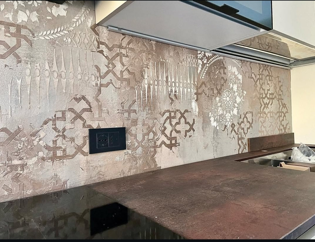 Wall decor stencil set DFA (Square 13 + Geometry 15 + Geometry 71) for plaster and paint 0.3-1 mm (N00096)