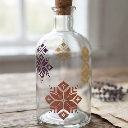 Cross stitch stencil set with three geometric embroidery-inspired patterns for decoupage and DIY crafts